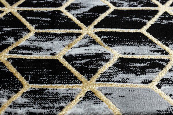 Dywany Łuszczów , Behúň Gloss 409A 82 3D cubes black/gold/grey, 70x200, čierna, obývacia izba