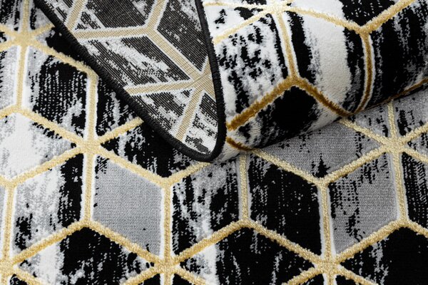 Dywany Łuszczów , Behúň Gloss 409A 82 3D cubes black/gold/grey, 70x200, čierna, obývacia izba