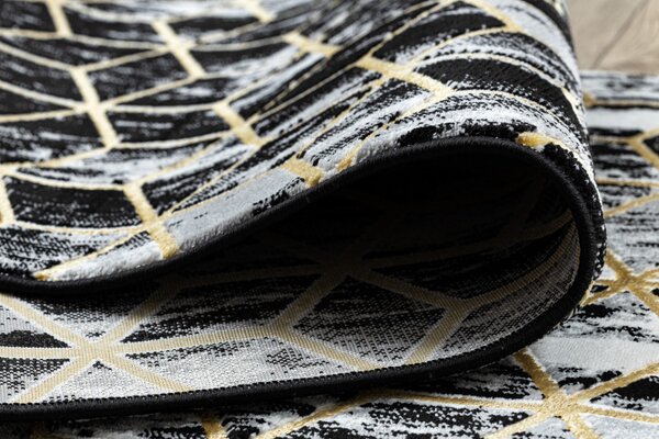Dywany Łuszczów , Behúň Gloss 409A 82 3D cubes black/gold/grey, 70x200, čierna, obývacia izba