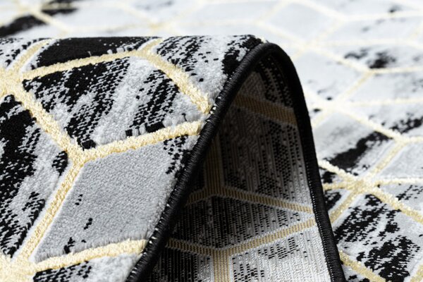Dywany Łuszczów , Behúň Gloss 409A 82 3D cubes black/gold/grey, 70x200, čierna, obývacia izba