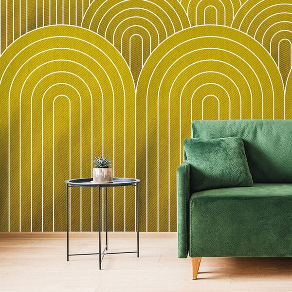 Tapeta horčicový vzor dúhy Mid-Century