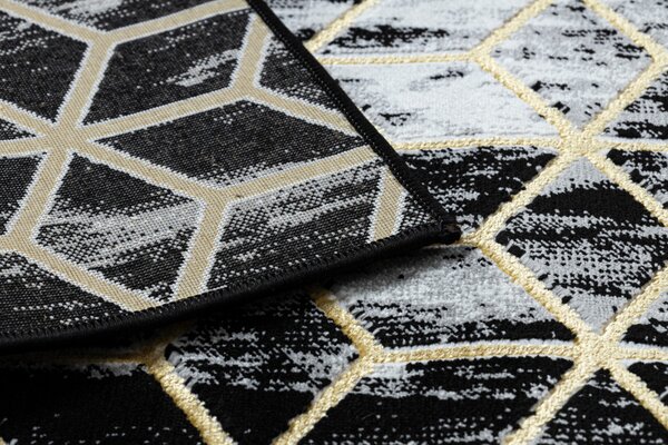 Dywany Łuszczów , Behúň Gloss 409A 82 3D cubes black/gold/grey, 70x200, čierna, obývacia izba