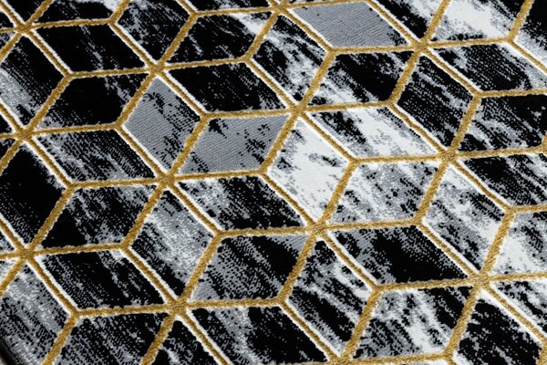 Dywany Łuszczów , Behúň Gloss 409A 82 3D cubes black/gold/grey, 70x200, čierna, obývacia izba