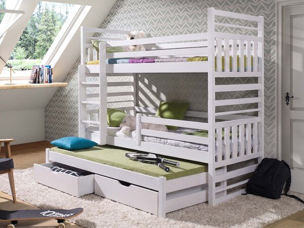 Poschodová posteľ s prístelkou a zásuvkami Hipolit 80x180 - biela