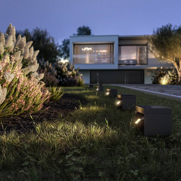 KLEWE LED solárny záhradný reflektor Alea antracit 15 x 15cm IP65, Čierna, Hliník, Moderný, Vonkajše bodové svietidlo / bodateľné do zeme