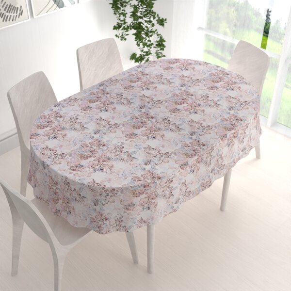 Biante Dekoračný oválny obrus Rongo RGP-501 Ružovo-fialkové kvety na bielom 50x100 cm