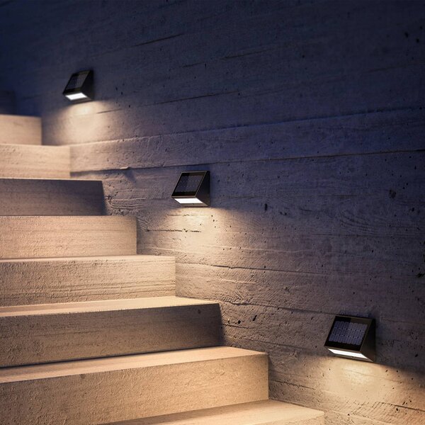 KLEWE LED solárne nástenné svetlo ECOSTEP, antracitová, 17 cm, IP65, Čierna, Hliník, Moderný, Nástenné svietidlo