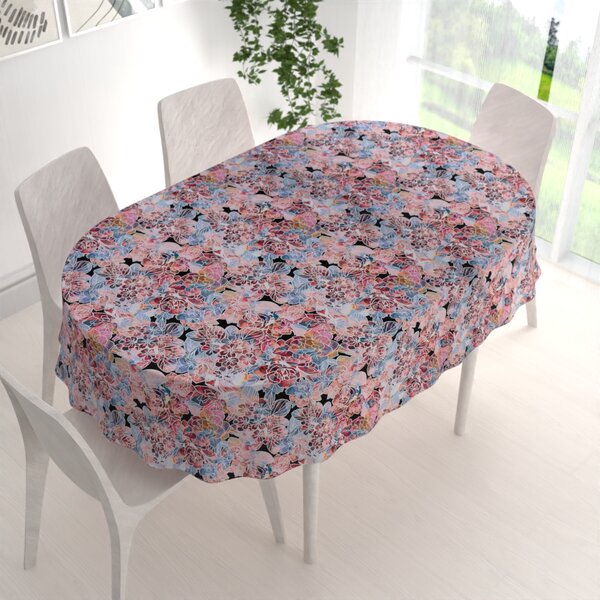 Biante Dekoračný oválny obrus Rongo RGP-503 Červeno-modré kvety 50x100 cm