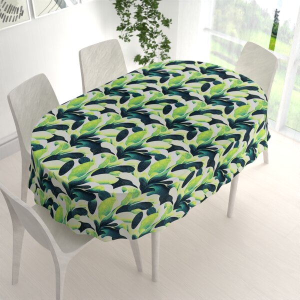 Biante Dekoračný oválny obrus Rongo RGP-505 Veľké zelené listy 50x100 cm