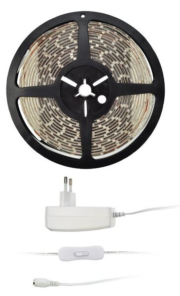 SOLIGHT LED pásik s testrom, 5m, sada 12V adaptérom, 4,8W/m, IP20, 3000K teplá biela