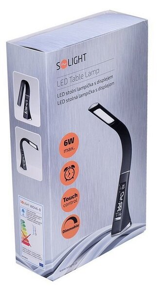 SOLIGHT LED stolný lampička s displejom 6W/4100K/300Lm, čierna