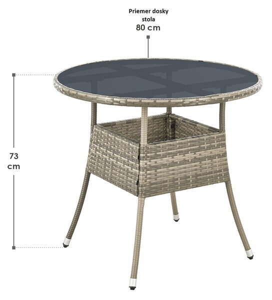 Ratanový okrúhly stôl Yoro Ø80 cm - šedý