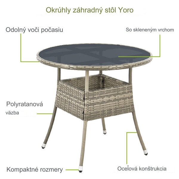 Ratanový okrúhly stôl Yoro Ø80 cm - šedý