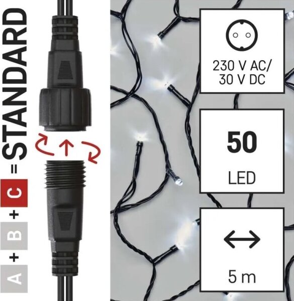 LED Vonkajšia vianočná reťaz 50xLED/5m IP44 studená biela
