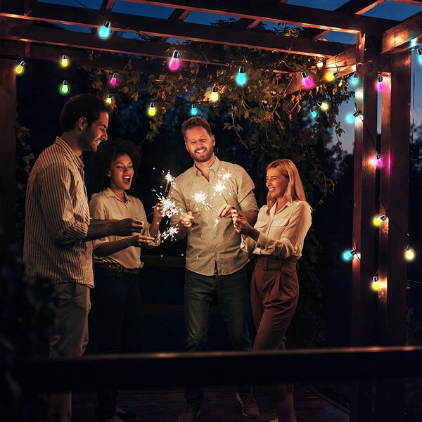 SOLIGHT LED smart párty reťaz 10W, RGB, bluetooth, 15 žiaroviek, 14m+6m, IP44