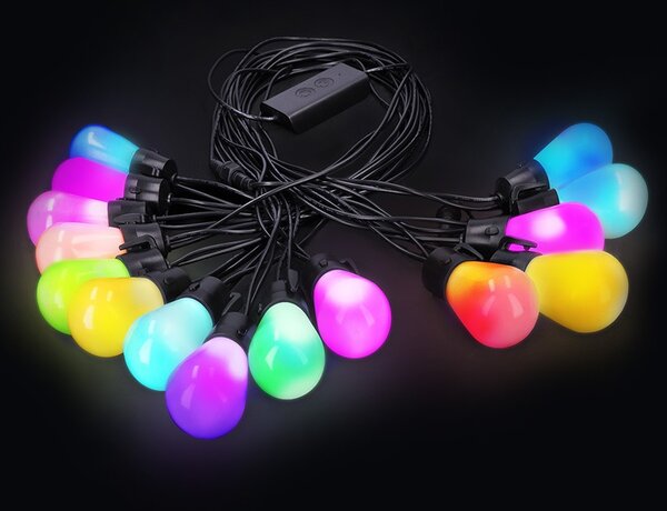 SOLIGHT LED smart párty reťaz 10W, RGB, bluetooth, 15 žiaroviek, 14m+6m, IP44
