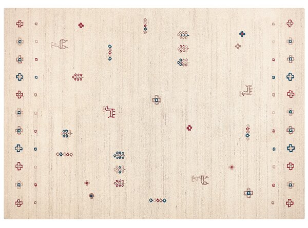 Koberec gabbeh béžový vlna 200 x 300 cm kvetovaný zvierací vzor ručne všívaný tradičný boho štýl obývačka spálňa