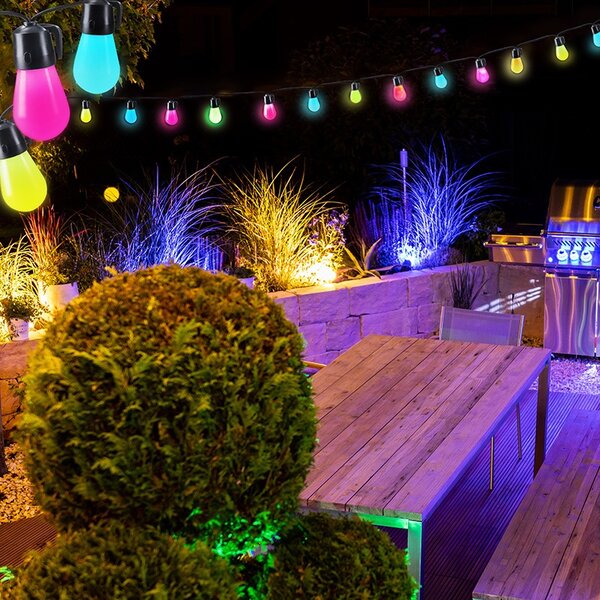 SOLIGHT LED smart párty reťaz 10W, RGB, bluetooth, 15 žiaroviek, 14m+6m, IP44