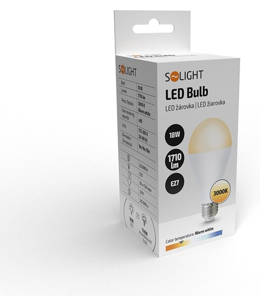 SOLIGHT LED žiarovka klasický tvar A65 18W, E27, 3000K, 270 °, 1710lm