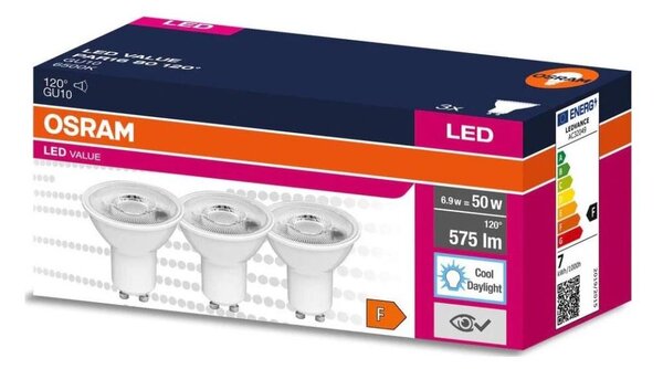SADA 3x LED Žiarovka PAR16 GU10/6,9W/230V 6500K - Osram