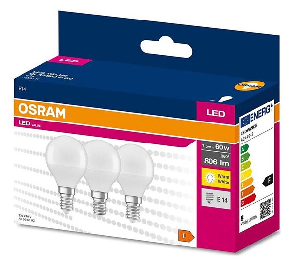 SADA 3x LED Žiarovka P45 E14/7,5W/230V 3000K - Osram