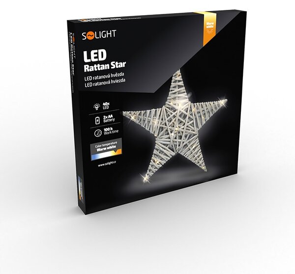 SOLIGHT LED ratanová hviezda, 40x LED, 2xAA, 40cm