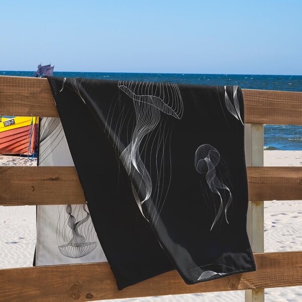 Čierno-biela plážová osuška 90x180 cm Jellyfish - DecoKing