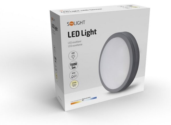 SOLIGHT LED vonkajšie osvetlenie Siena 20W, 1500lm, 4000K, IP54, 23cm, kruhové sivé