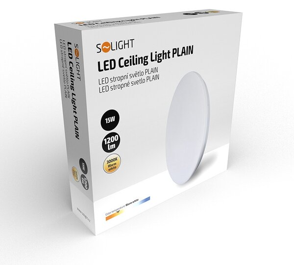 SOLIGHT LED stropné svetlo Plain 15W, 1200lm, 3000K, okrúhle, 26cm