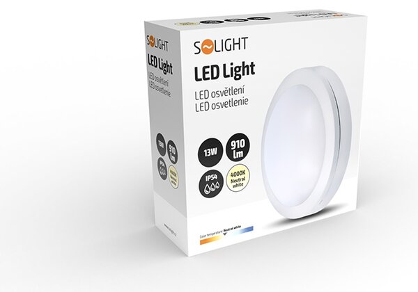 SOLIGHT LED vonkajšie osvetlenie Siena 13W, 910lm, 4000K, IP54, 17cm, kruhové biele