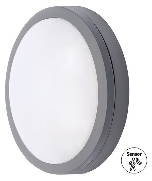 SOLIGHT LED vonkajšie osvetlenie so senzorom Siena sivé 20W, 1500lm, 4000K, IP54, 23cm