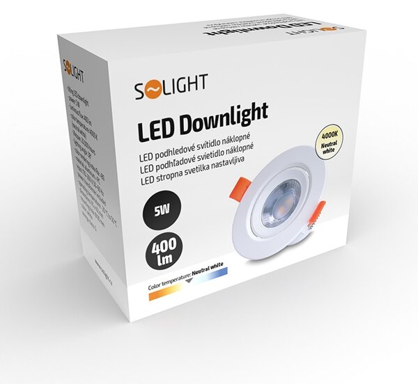SOLIGHT LED podhľadové svetlo bodové, 5W, 400lm, 4000K, okrúhle, biele