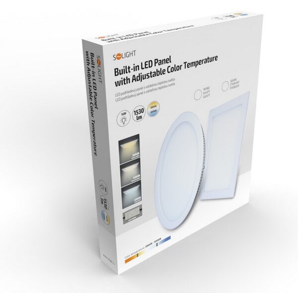 SOLIGHT LED mini panel CCT, podhľadový, 18W, 1530lm, 3000K, 4000K, 6000K, okrúhly