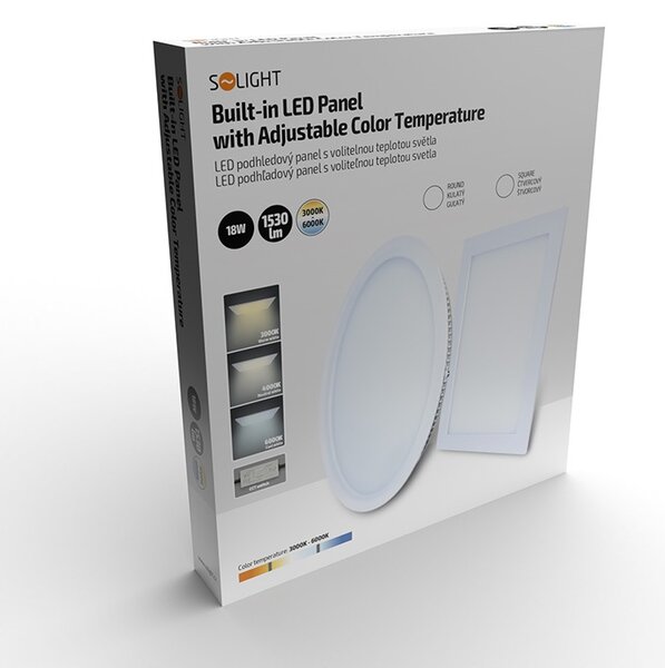 SOLIGHT LED mini panel CCT, podhľadový, 18W, 1530lm, 3000K, 4000K, 6000K, štvorcový