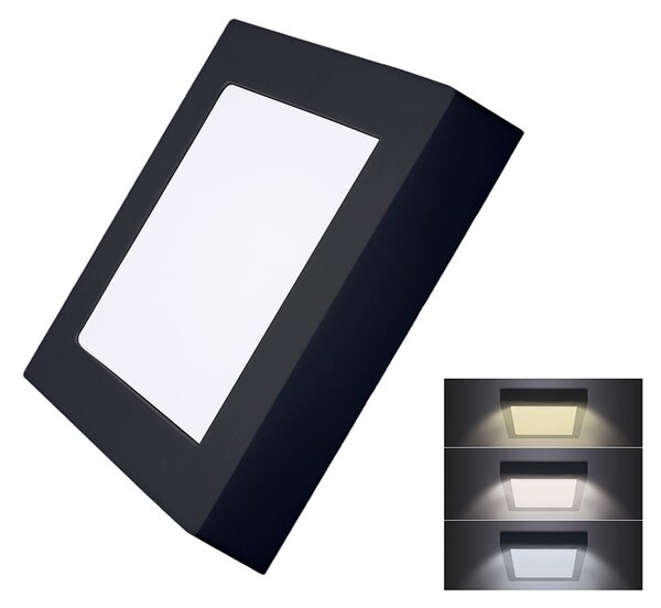 SOLIGHT LED mini panel CCT, prisadený, 12W, 900lm, 3000K, 4000K, 6000K, štvorcový čierny