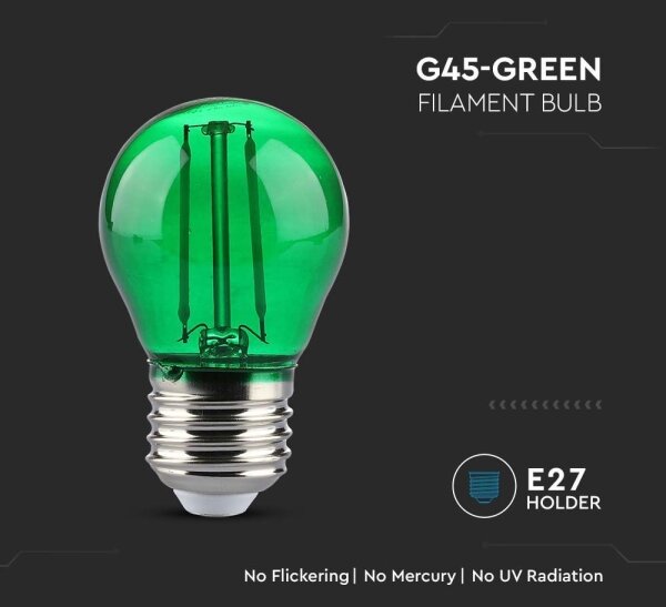 LED Žiarovka FILAMENT G45 E27/2W/230V zelená