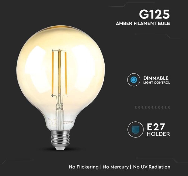 LED Stmievateľná žiarovka FILAMENT G125 E27/8W/230V 2200K