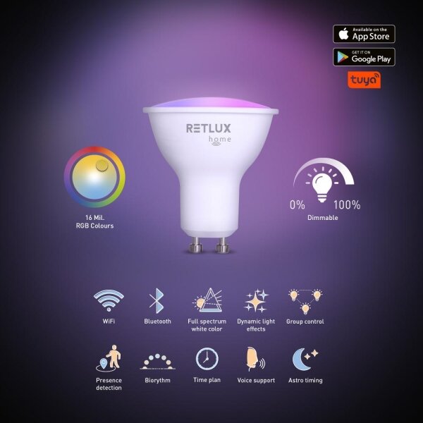 Retlux - LED RGBW Stmievateľná žiarovka MR16 GU10/4,5W/230V 2700-6500K Wi-Fi Tuya