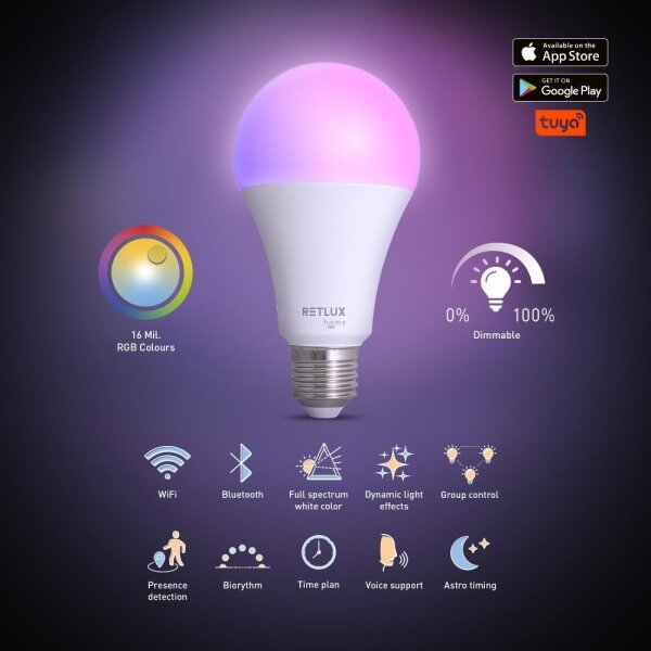 Retlux - LED RGBW Stmievateľná žiarovka A70 E27/14W/230V 2700-6500K Wi-Fi Tuya