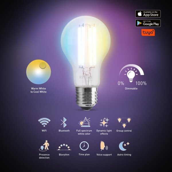 Retlux - LED Stmievateľná žiarovka FILAMENT A60 E27/7W/230V 2700-6500K Wi-Fi Tuya