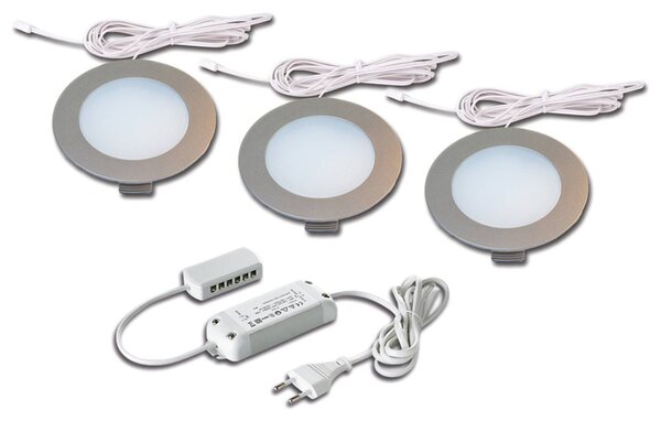 Zapustené svetlo FR 78 LED sada 3 teplé biele, Hliník / sivá / zinok, Obývacia izba / jedáleň, Plast, Moderný, Zapustené stropné svietidlo