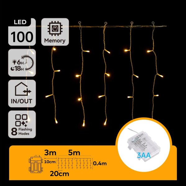 Aigostar-LED Vonkajší svetelný reťazec 100xLED/8 funkcií 3xAA 8x0,4m IP44 teplá biela