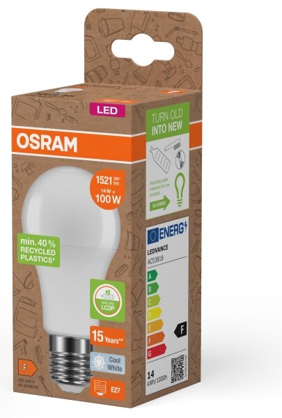 LED Žiarovka z recyklovaného plastu A100 E27/14W/230V 4000K - Osram
