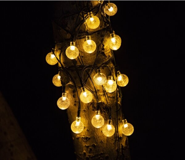 LED Solárna dekoračná reťaz BUBBLE GLASS 20xLED/8 funkcií 4,85 m 600 mAh IP44