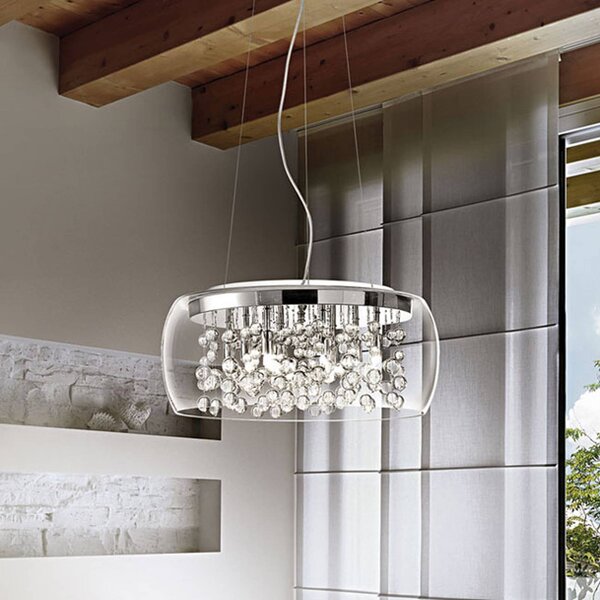 Závesná lampa Audi z priehľadného skla, Ø 50 cm, Jasné / priehľadné, Obývacia izba / jedáleň, Sklo, Dizajn, Závesné svietidlo