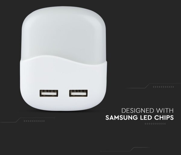 LED Nočné svetlo so senzorom súmraku do zásuvky 2xUSB LED/0,45W/230V 3000K