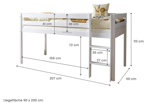 VYVÝŠENÁ POSTEĽ, 90/200 cm biela MID.YOU - Detské izby, Online Only