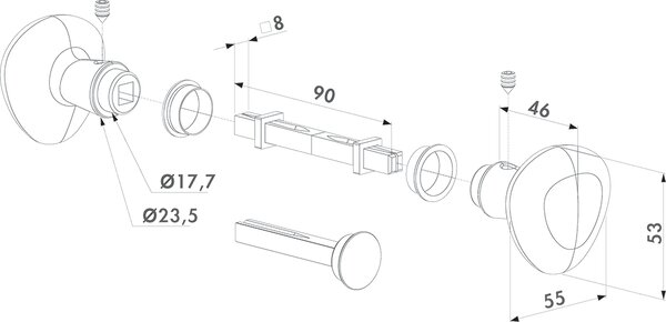 LOCINOX ® Eloxovaná hliníková priama kľučka, pevná/otočná/zaslepená