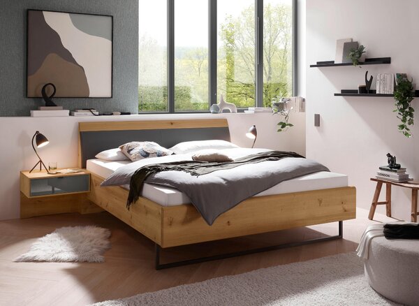 POSTEĽ S NOČNÝMI STOLÍKMI, 180/200 cm, dub bianco, lávovosivá Dieter Knoll - Postele