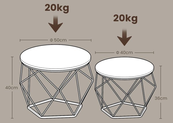 SADA KONFERENČNÝCH STOLÍKOV, biela, kov, kompozitné drevo, 50-40/50-40/40-36 cm MID.YOU - Stolíky do obývačky, Online Only